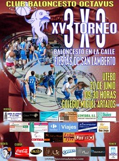 Cartel de la XV EDICIÓN DEL 3X3 BALONCESTO EN LA CALLE.<br />Fotografía: CB Juventud Utebo